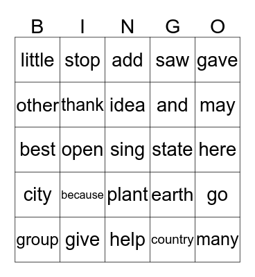 Sight Word (Card 1) Bingo Card