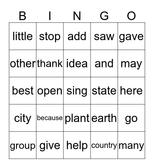 Sight Word (Card 1) Bingo Card