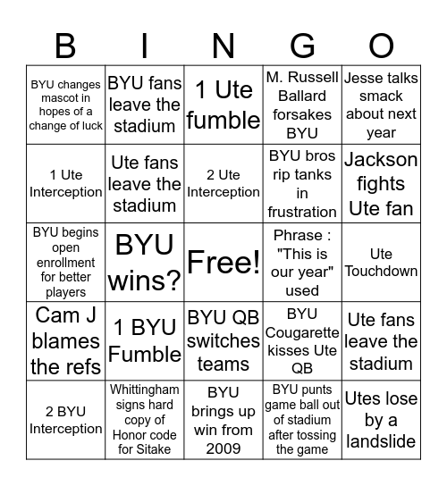 Holy War 2019 Bingo Card