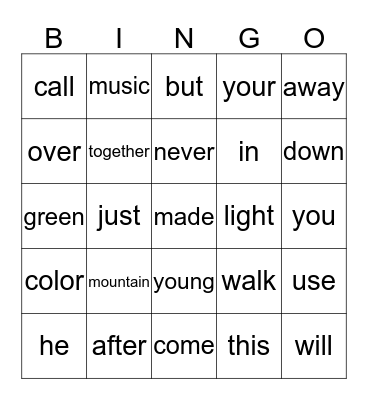 Sight Word (Card 2) Bingo Card