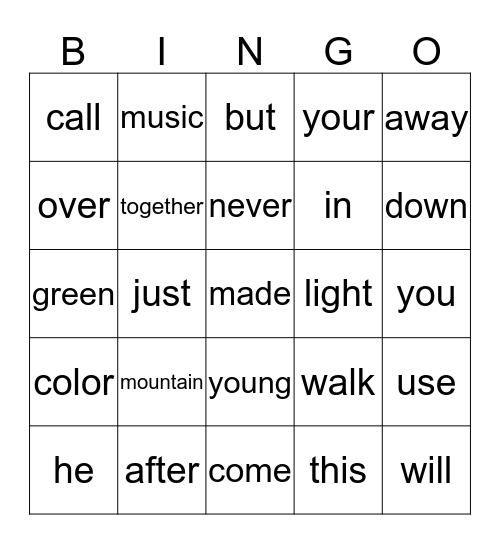 Sight Word (Card 2) Bingo Card
