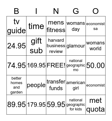 magazine bingo Card