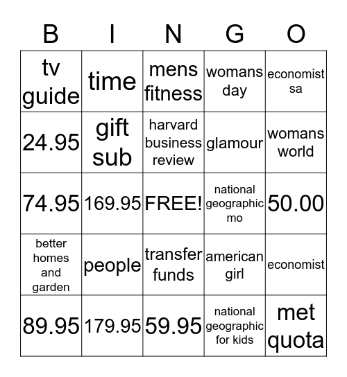 magazine bingo Card
