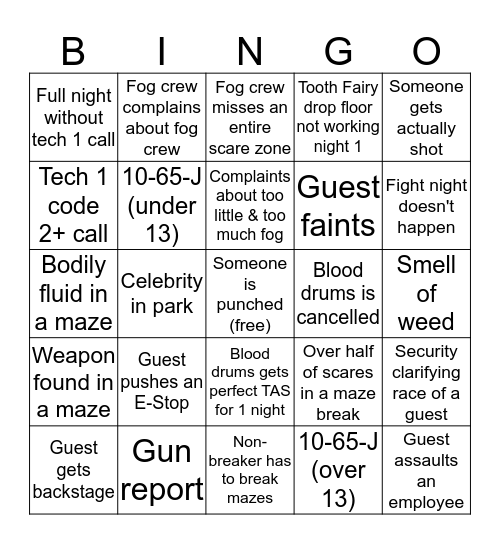 Haunt 2019 Bingo Card