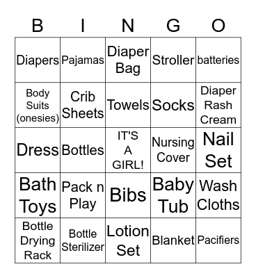 Christina's Baby Shower Bingo Card