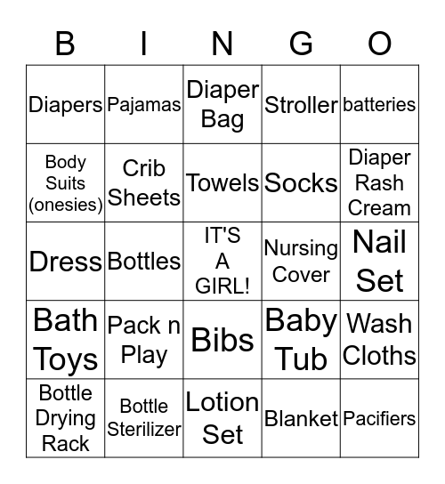 Christina's Baby Shower Bingo Card