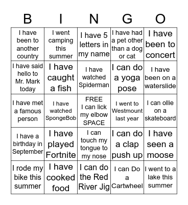Get to know you BINGO! Bingo Card