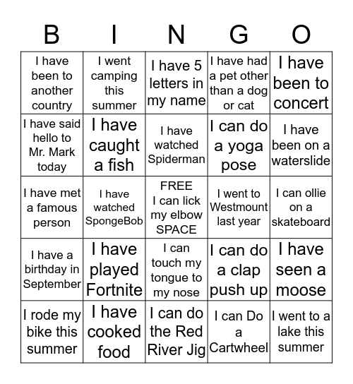 Get to know you BINGO! Bingo Card