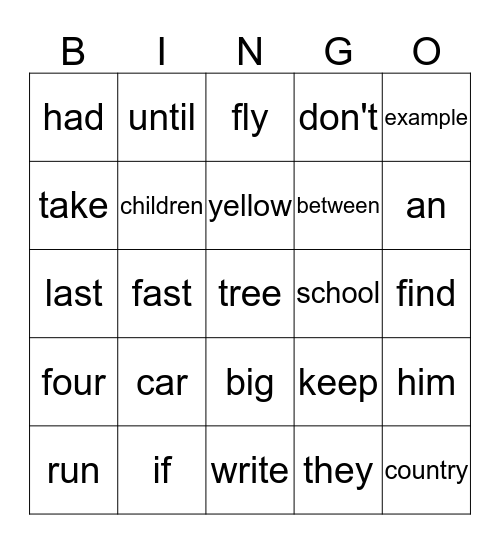 Sight Word (Card 4) Bingo Card
