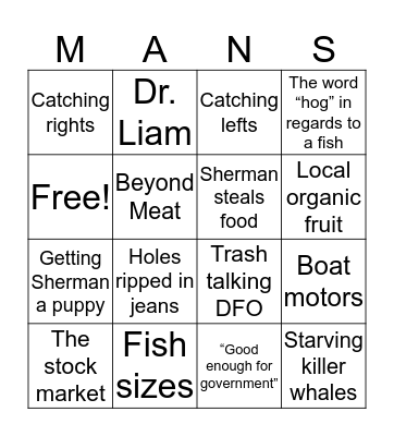 Mans Bingo Card