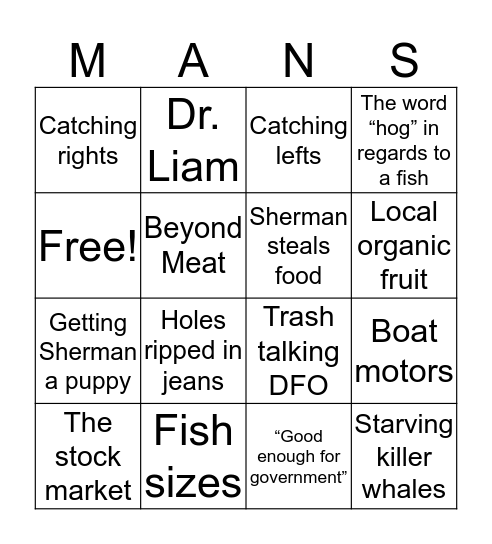 Mans Bingo Card