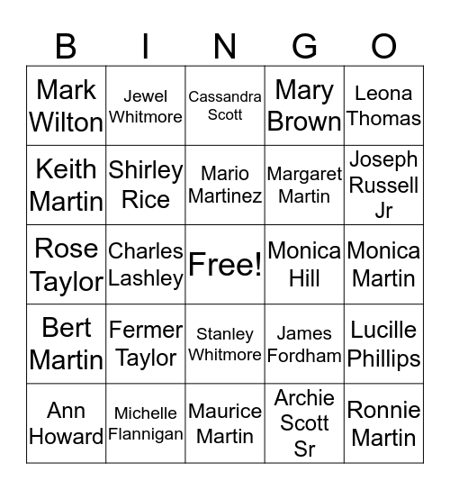 Martin Family Bingo! Bingo Card