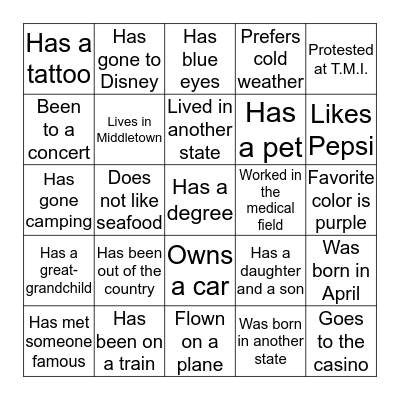 Find Someone Who Bingo Card