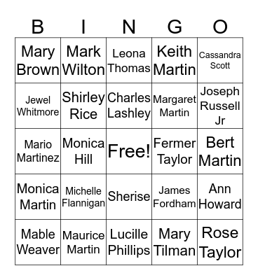 Martin Family Bingo! Bingo Card