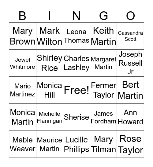 Martin Family Bingo! Bingo Card