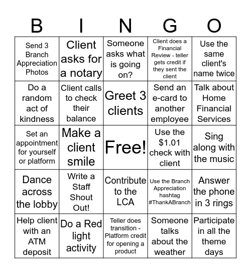 KeyBank Bingo Card