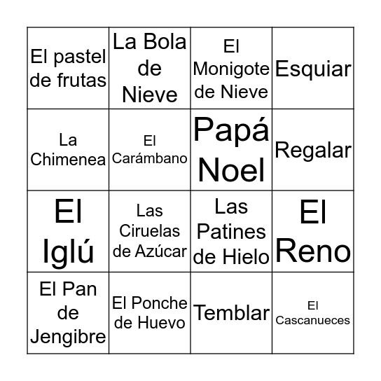 Vocabulario de Invierno Bingo Card
