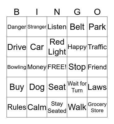 Being Safe In the Community Bingo Card