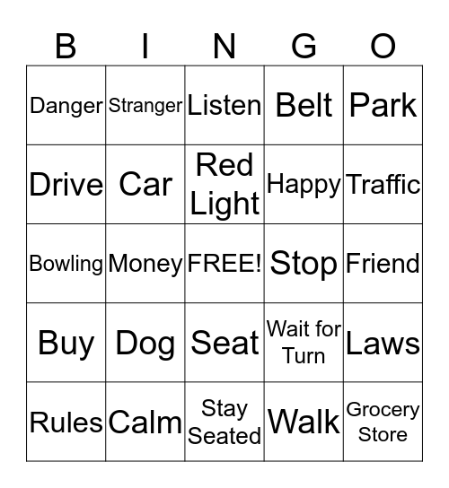 Being Safe In the Community Bingo Card