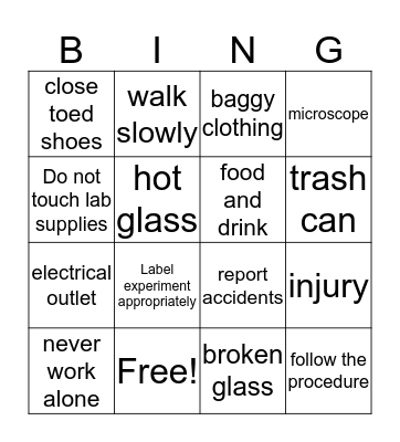 Lab Safety Bingo Card