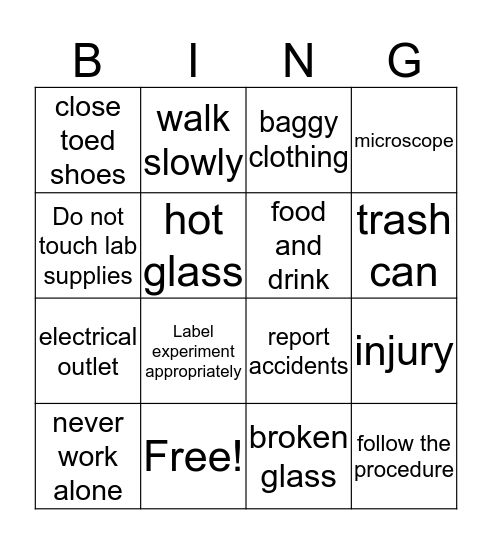 Lab Safety Bingo Card