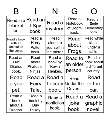 Reading Challenge 2nd Grade Bingo Card