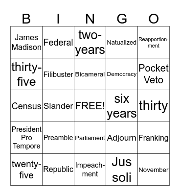 Article 1 Bingo Card