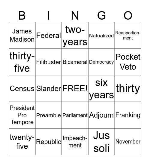 Article 1 Bingo Card