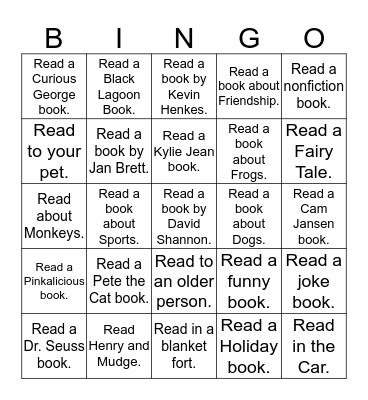 First Grade Reading Challenge Bingo Card