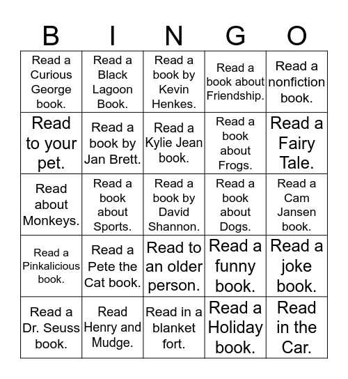 First Grade Reading Challenge Bingo Card