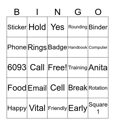 Family Rep Meeting Bingo Card