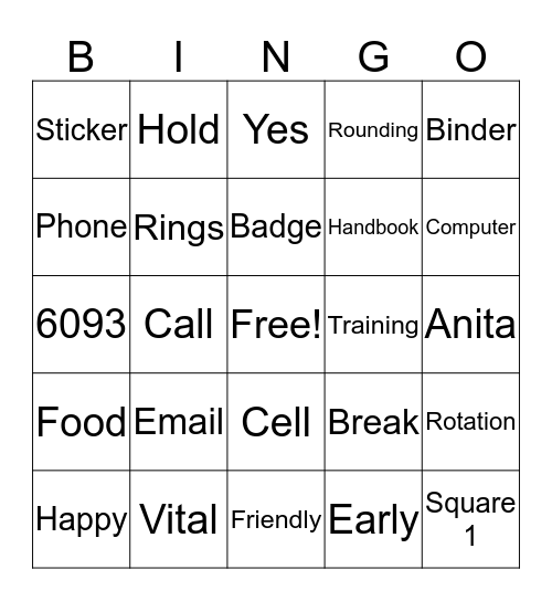 Family Rep Meeting Bingo Card