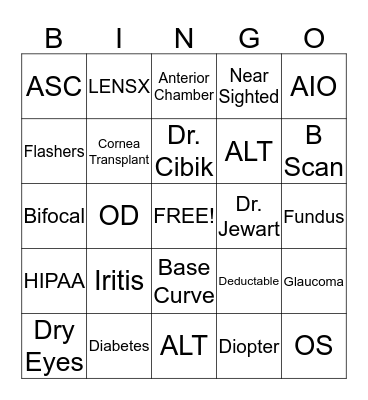 Ophthalmology Bingo Card