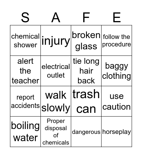 Lab Safety Bingo Card