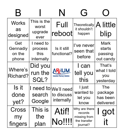 ArXIUM Upgrade Bingo! Bingo Card
