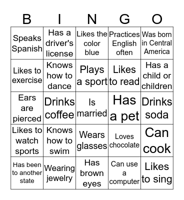 WELCOME TO ENGLISH CLASS Bingo Card