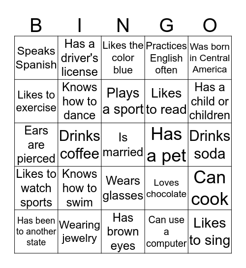 WELCOME TO ENGLISH CLASS Bingo Card