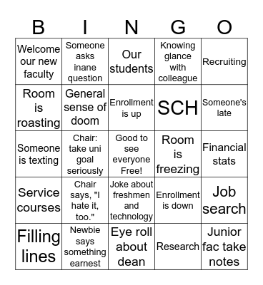 First Faculty Meeting of the Year Bingo Card