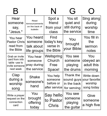 Family Sunday Bingo Card