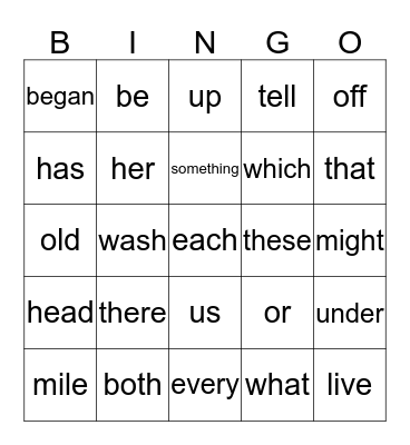 Sight Word Card 8 Bingo Card