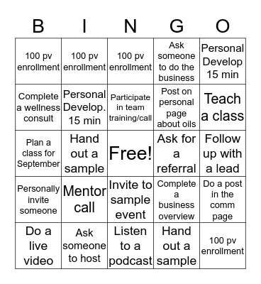 Builder Bingo Card