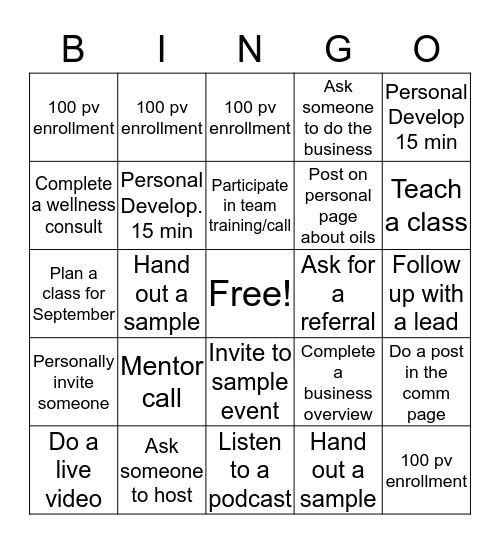 Builder Bingo Card