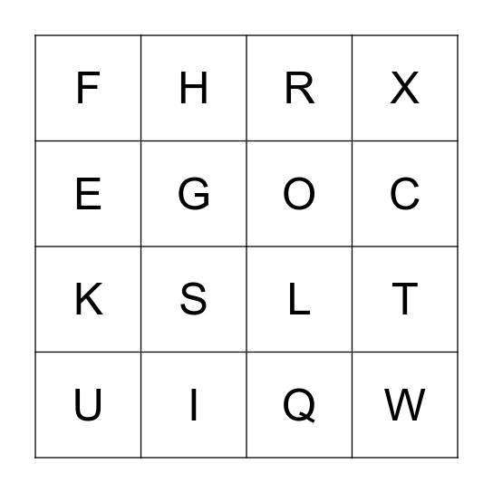 THE ALPHABET BINGO Card