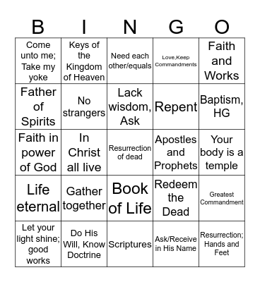 New Testament Bingo Card