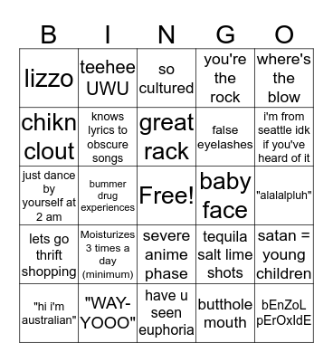 Kae Kae Bingo Card