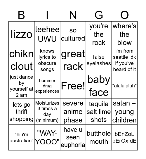 Kae Kae Bingo Card