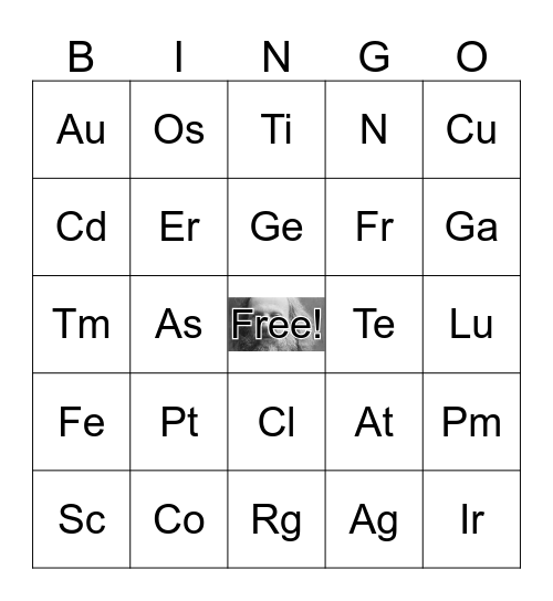 Periodic Table Bingo Card