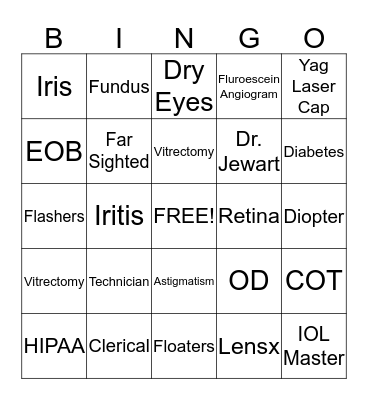 Ophthalmology Bingo Card