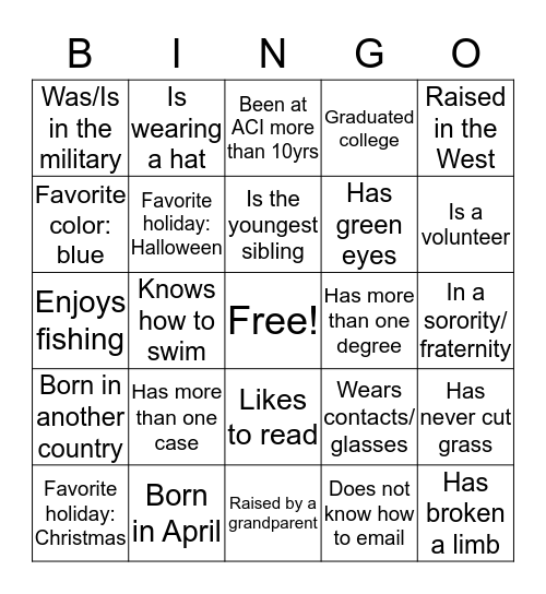 Getting to know your DSP Bingo Card
