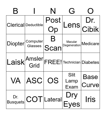 Ophthalmology Bingo Card